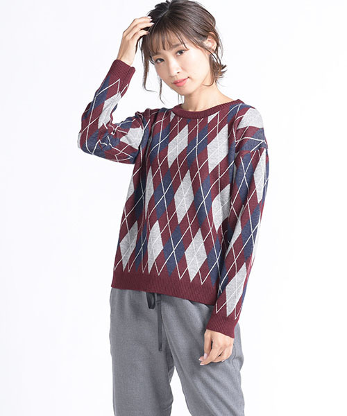 LIPSTAR（リップスター）の「アーガイルジャガードニット（ニット/セーター・レディース・ブラック系その他/イエロー系その他/レッド系その他・M）」の10枚目の写真