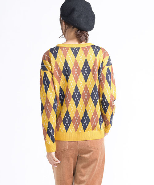LIPSTAR（リップスター）の「アーガイルジャガードニット（ニット/セーター・レディース・ブラック系その他/イエロー系その他/レッド系その他・M）」の12枚目の写真