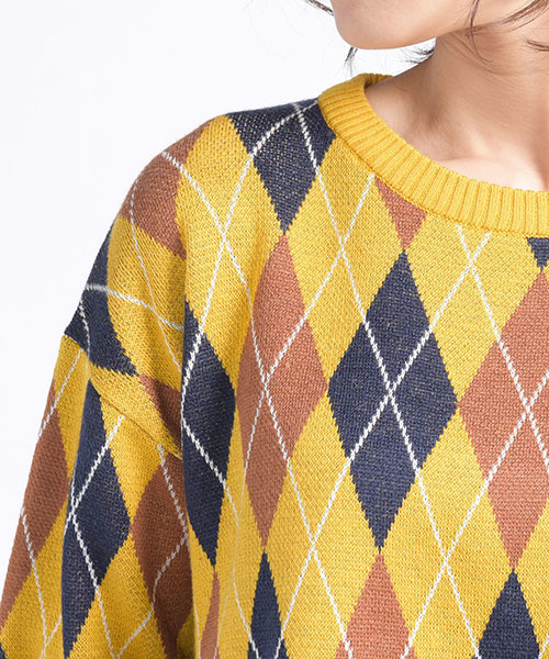LIPSTAR（リップスター）の「アーガイルジャガードニット（ニット/セーター・レディース・ブラック系その他/イエロー系その他/レッド系その他・M）」の9枚目の写真
