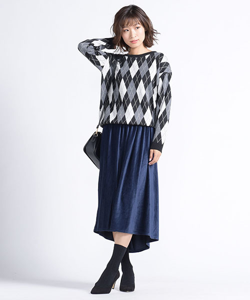 LIPSTAR（リップスター）の「アーガイルジャガードニット（ニット/セーター・レディース・ブラック系その他/イエロー系その他/レッド系その他・M）」の6枚目の写真