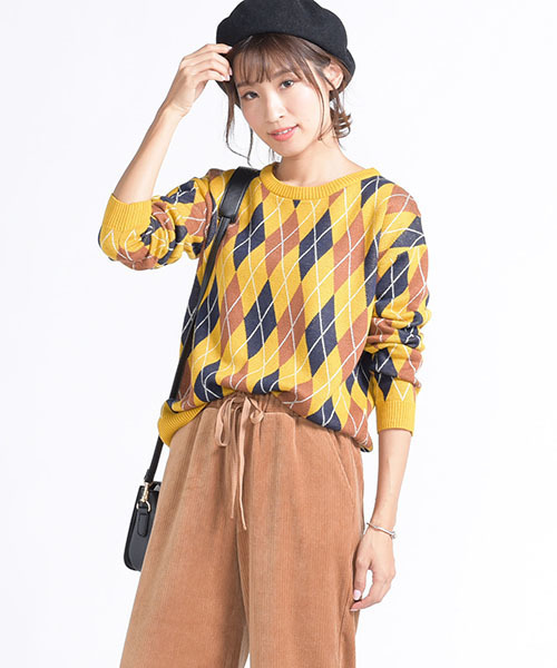 LIPSTAR（リップスター）の「アーガイルジャガードニット（ニット/セーター・レディース・ブラック系その他/イエロー系その他/レッド系その他・M）」の14枚目の写真