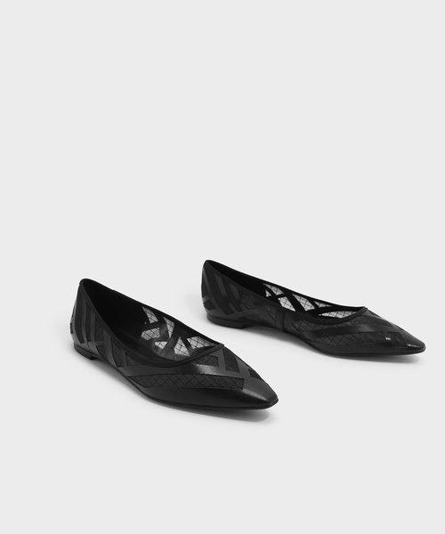 CHARLES & KEITH（チャールズ & キース）の「メッシュディテールバレリーナ / MESH DETAIL BALLERINAS（バレエシューズ・レディース・ブラック/グリーン・24.5cm/23cm/25cm/23.5cm）」の4枚目の写真