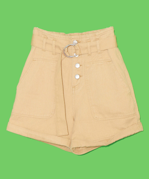 AS KNOW AS PINKY(アズノゥアズピンキー)の「ベーカー☆ベルト付ショートパンツ(デニムパンツ・レディース・ベージュ/カーキ/インディゴブルー・FREE)」の1枚目の写真