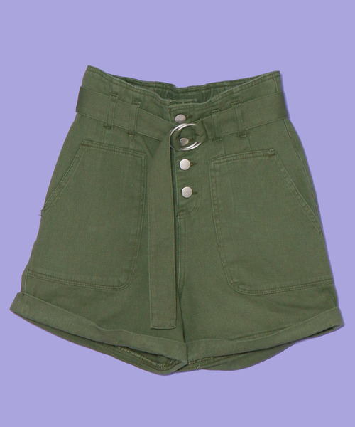 AS KNOW AS PINKY(アズノゥアズピンキー)の「ベーカー☆ベルト付ショートパンツ(デニムパンツ・レディース・ベージュ/カーキ/インディゴブルー・FREE)」の2枚目の写真