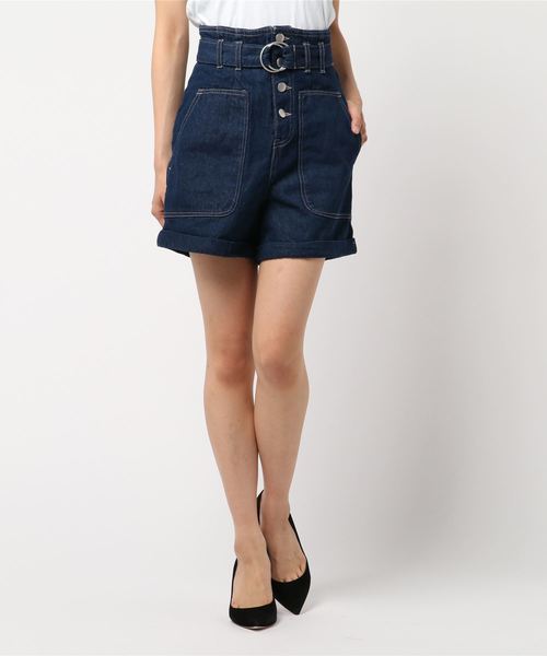 AS KNOW AS PINKY(アズノゥアズピンキー)の「ベーカー☆ベルト付ショートパンツ(デニムパンツ・レディース・ベージュ/カーキ/インディゴブルー・FREE)」の6枚目の写真