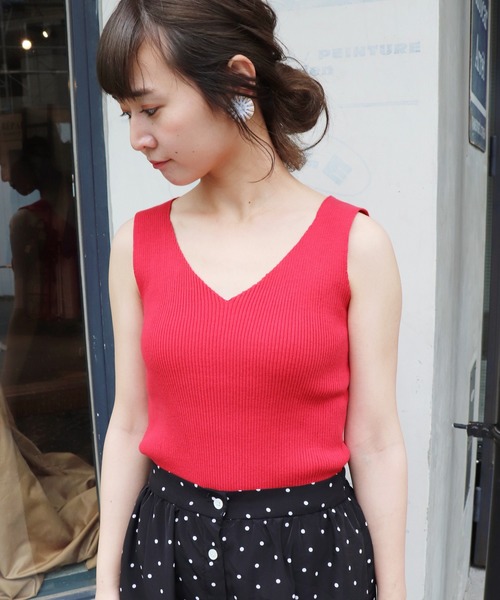 SLOBE IENA（スローブイエナ）の「コットンリブタンクニット◆（ニット/セーター・レディース・ホワイト/ブラック/サックスブルー/ピンク・FREE）」の4枚目の写真