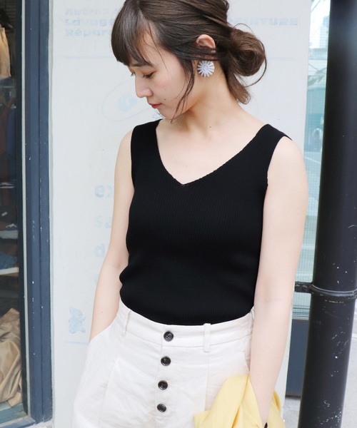 SLOBE IENA（スローブイエナ）の「コットンリブタンクニット◆（ニット/セーター・レディース・ホワイト/ブラック/サックスブルー/ピンク・FREE）」の7枚目の写真