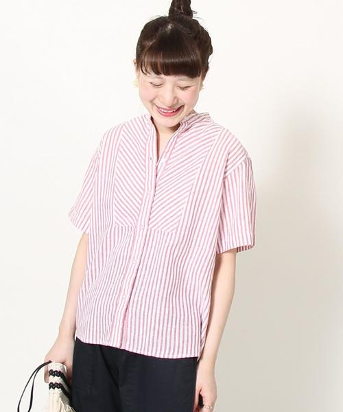 coen(コーエン)の「綿麻ストライプバンドカラーシャツブラウス(シャツ/ブラウス・レディース・イエロー/ネイビー/ピンク・LARGE/MEDIUM)」の3枚目の写真