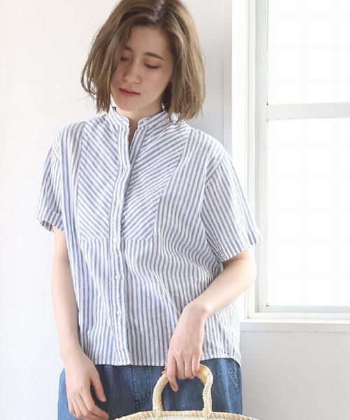 coen(コーエン)の「綿麻ストライプバンドカラーシャツブラウス(シャツ/ブラウス・レディース・イエロー/ネイビー/ピンク・LARGE/MEDIUM)」の14枚目の写真