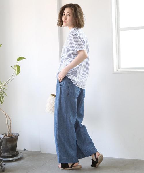 coen(コーエン)の「綿麻ストライプバンドカラーシャツブラウス(シャツ/ブラウス・レディース・イエロー/ネイビー/ピンク・LARGE/MEDIUM)」の12枚目の写真