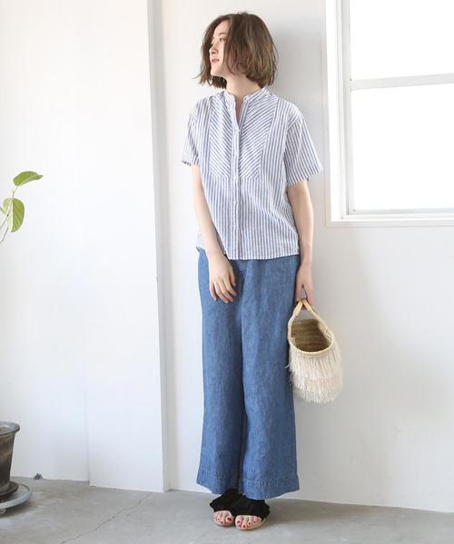 coen(コーエン)の「綿麻ストライプバンドカラーシャツブラウス(シャツ/ブラウス・レディース・イエロー/ネイビー/ピンク・LARGE/MEDIUM)」の8枚目の写真