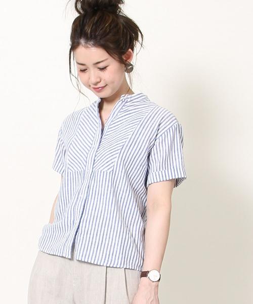 coen(コーエン)の「綿麻ストライプバンドカラーシャツブラウス(シャツ/ブラウス・レディース・イエロー/ネイビー/ピンク・LARGE/MEDIUM)」の5枚目の写真