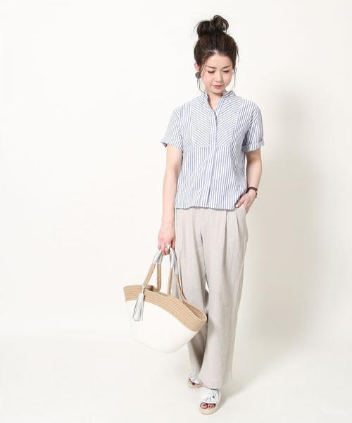 coen(コーエン)の「綿麻ストライプバンドカラーシャツブラウス(シャツ/ブラウス・レディース・イエロー/ネイビー/ピンク・LARGE/MEDIUM)」の11枚目の写真