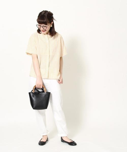 coen(コーエン)の「綿麻ストライプバンドカラーシャツブラウス(シャツ/ブラウス・レディース・イエロー/ネイビー/ピンク・LARGE/MEDIUM)」の6枚目の写真