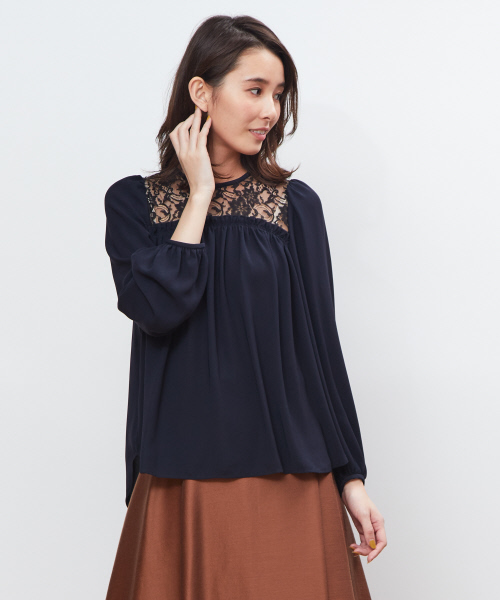 DESIGNWORKS（デザインワークス）の「リバーレースブラウス（シャツ/ブラウス・レディース・ネイビー/オフホワイト/ピンクベージュ・38）」の3枚目の写真