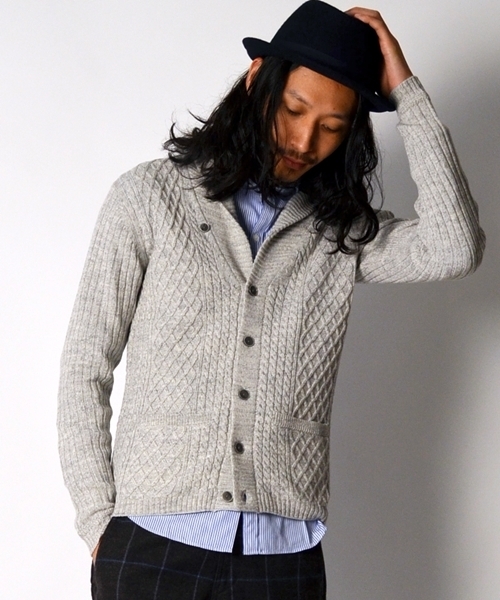 SHIPS(シップス)の「SC: ランダムアラン ショールカーディガン(カーディガン/ボレロ・メンズ・グレー/レッド/イエロー/ネイビー/オリーブ・SMALL/MEDIUM/LARGE/X-LARGE)」の2枚目の写真