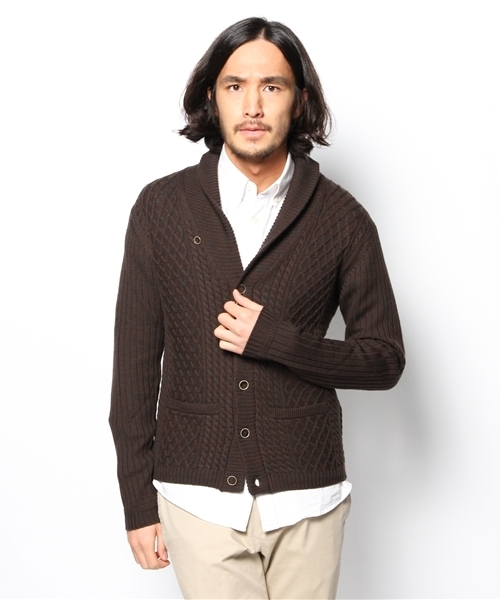 SHIPS(シップス)の「SC: ランダムアラン ショールカーディガン(カーディガン/ボレロ・メンズ・グレー/レッド/イエロー/ネイビー/オリーブ・SMALL/MEDIUM/LARGE/X-LARGE)」の1枚目の写真