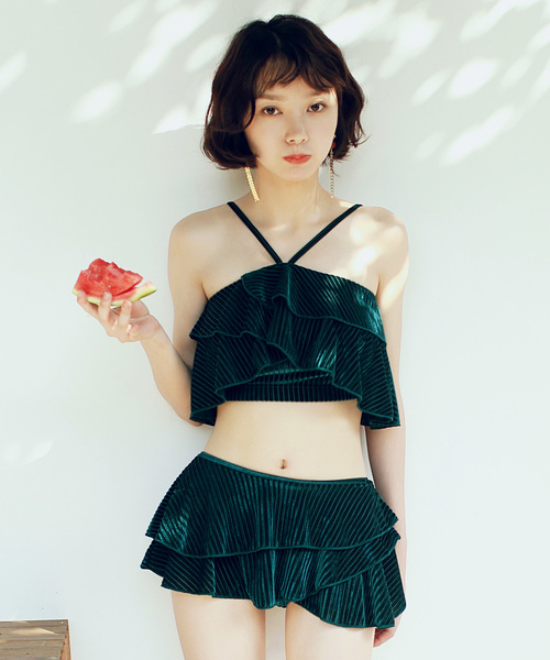 OSYAREVO(オシャレボ)の「リブベロア フリル ビキニ 水着 レディース(水着・レディース・グリーン系その他/ピンク系その他・MEDIUM/LARGE/X-LARGE)」の7枚目の写真
