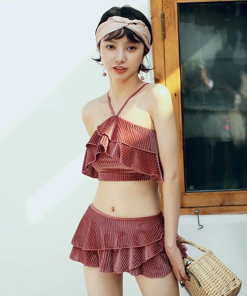 OSYAREVO(オシャレボ)の「リブベロア フリル ビキニ 水着 レディース(水着・レディース・グリーン系その他/ピンク系その他・MEDIUM/LARGE/X-LARGE)」の13枚目の写真