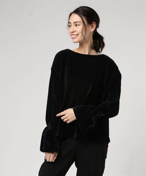 STYLEBLOCK（スタイルブロック）の「ベロアリブリボンスリーブプルオーバー（Tシャツ/カットソー・レディース・ブラック/ブラウン/レッド/キャメル・M）」の2枚目の写真