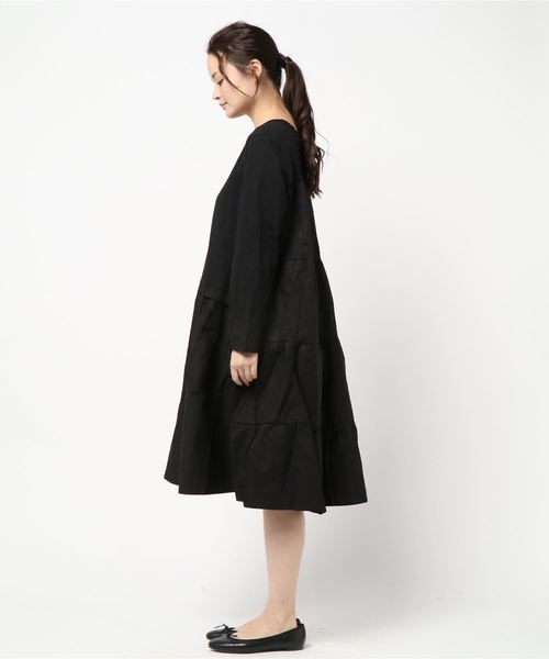 KOBE LETTUCE（コウベレタス）の「異素材バックティアードフレアワンピース＊レディース[E1967]神戸レタス（ワンピース・レディース・ブラック/ベージュ/カーキ・FREE）」の13枚目の写真