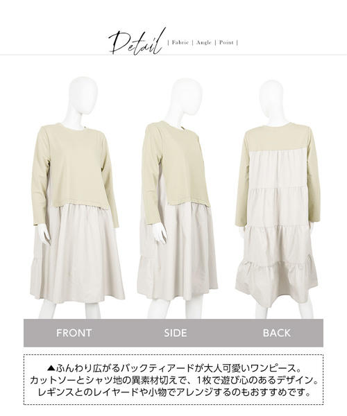 KOBE LETTUCE（コウベレタス）の「異素材バックティアードフレアワンピース＊レディース[E1967]神戸レタス（ワンピース・レディース・ブラック/ベージュ/カーキ・FREE）」の4枚目の写真