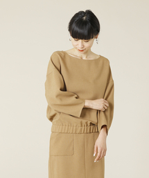 麻調バルーンスリーブブラウス