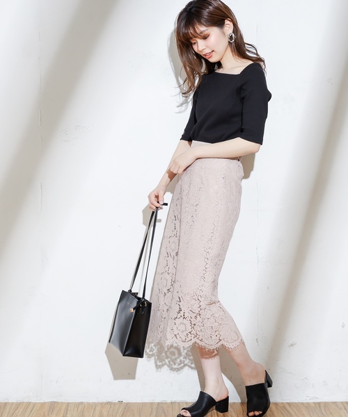 natural couture（ナチュラルクチュール）の「ワンショル風リブTシャツ（Tシャツ/カットソー・レディース・ブラック/ベージュ/オフホワイト/サックスブルー/オレンジ系その他/レッド/ミント・FREE）」の3枚目の写真