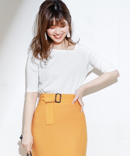 natural couture（ナチュラルクチュール）の「ワンショル風リブTシャツ（Tシャツ/カットソー・レディース・ブラック/ベージュ/オフホワイト/サックスブルー/オレンジ系その他/レッド/ミント・FREE）」の11枚目の写真