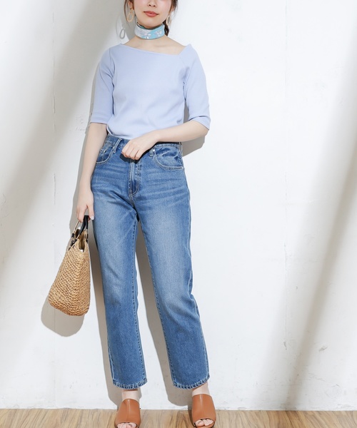 natural couture（ナチュラルクチュール）の「ワンショル風リブTシャツ（Tシャツ/カットソー・レディース・ブラック/ベージュ/オフホワイト/サックスブルー/オレンジ系その他/レッド/ミント・FREE）」の20枚目の写真