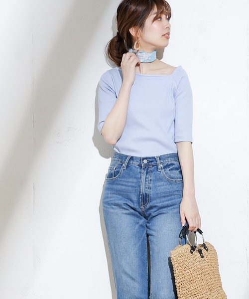 natural couture（ナチュラルクチュール）の「ワンショル風リブTシャツ（Tシャツ/カットソー・レディース・ブラック/ベージュ/オフホワイト/サックスブルー/オレンジ系その他/レッド/ミント・FREE）」の21枚目の写真