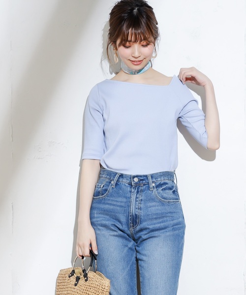 natural couture（ナチュラルクチュール）の「ワンショル風リブTシャツ（Tシャツ/カットソー・レディース・ブラック/ベージュ/オフホワイト/サックスブルー/オレンジ系その他/レッド/ミント・FREE）」の22枚目の写真