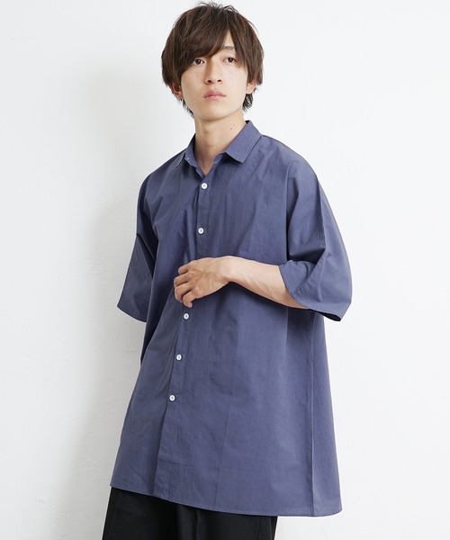 MinoriTY（マイノリティ）の「【MinoriTY】オーバーサイズドルマンスリーブ半袖シャツ メンズ 秋服 夏服 ロング丈 無地（シャツ/ブラウス・メンズ・ネイビー/ホワイト/ベージュ/ブラック/カーキ・L/M）」の5枚目の写真
