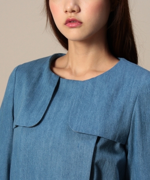 BEAUTY&YOUTH UNITED ARROWS（ビューティーアンドユースユナイテッドアローズ）の「BY デニムノーカラートレンチコート ◆（トレンチコート・レディース・ネイビー/ライトブルー・SMALL/MEDIUM）」の6枚目の写真