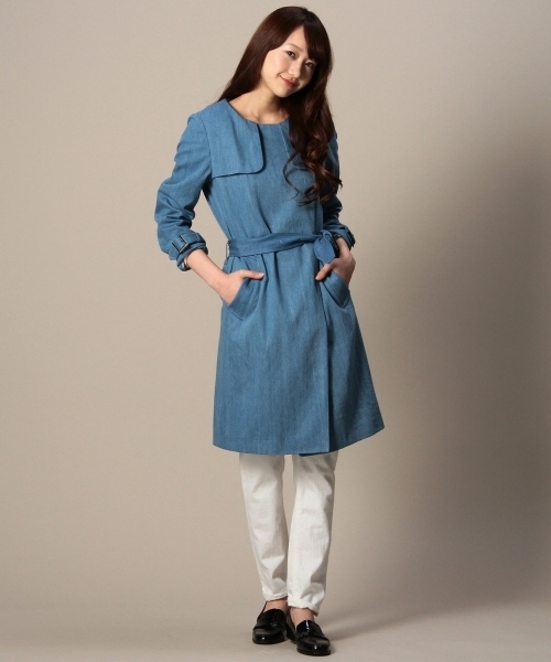 BEAUTY&YOUTH UNITED ARROWS（ビューティーアンドユースユナイテッドアローズ）の「BY デニムノーカラートレンチコート ◆（トレンチコート・レディース・ネイビー/ライトブルー・SMALL/MEDIUM）」の14枚目の写真