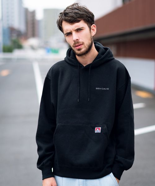 BEN DAVIS/WHITE LABEL(ベンデイビス ホワイトラベル)の「【 BEN DAVIS ( ベンデイビス )】 ヘビーウエイト ワンポイント刺繍スウェット プルオーバーパーカー(パーカー)」|ブラック
