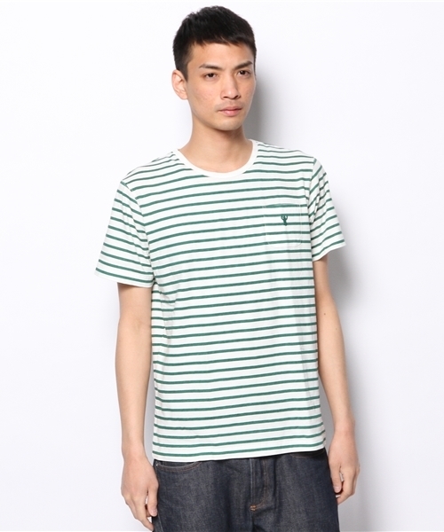 coen（コーエン）の「コットンリネンボーダーポケットTシャツ（Tシャツ/カットソー・メンズ・ネイビー/ダークグリーン/その他1/ブラック・LARGE/SMALL/MEDIUM/X-LARGE）」の5枚目の写真