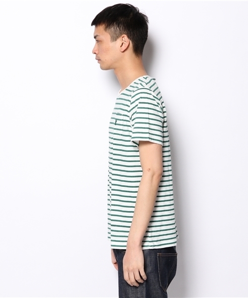 coen（コーエン）の「コットンリネンボーダーポケットTシャツ（Tシャツ/カットソー・メンズ・ネイビー/ダークグリーン/その他1/ブラック・LARGE/SMALL/MEDIUM/X-LARGE）」の6枚目の写真