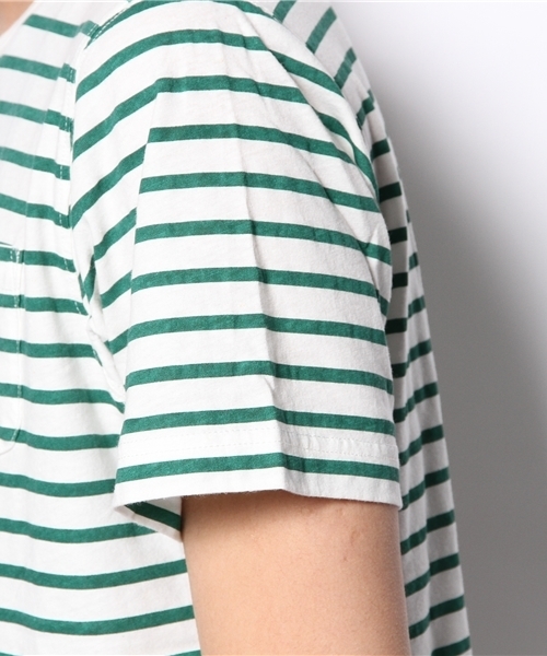 coen（コーエン）の「コットンリネンボーダーポケットTシャツ（Tシャツ/カットソー・メンズ・ネイビー/ダークグリーン/その他1/ブラック・LARGE/SMALL/MEDIUM/X-LARGE）」の9枚目の写真