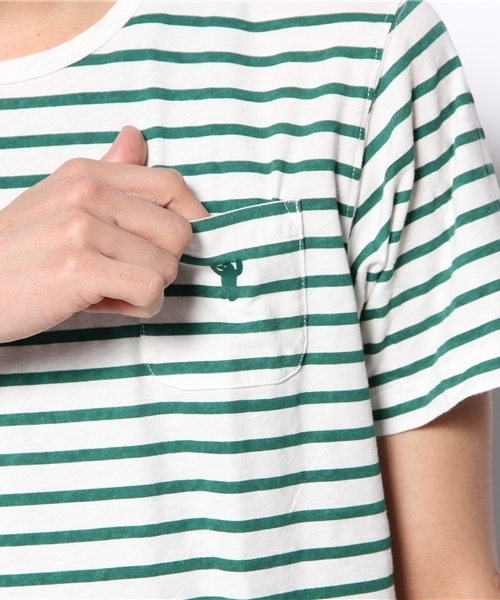 coen（コーエン）の「コットンリネンボーダーポケットTシャツ（Tシャツ/カットソー・メンズ・ネイビー/ダークグリーン/その他1/ブラック・LARGE/SMALL/MEDIUM/X-LARGE）」の10枚目の写真