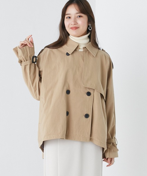 OMNES(オムネス)の「ウォッシュ加工ダンプフレアショートトレンチコート(トレンチコート)」|ベージュ