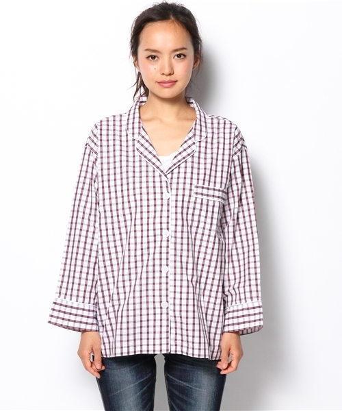 Ray BEAMS（レイビームス）の「SLEEPY JONES / パジャマ シャツ "格子柄"（シャツ/ブラウス・レディース・ホワイト・ONE SIZE）」の2枚目の写真
