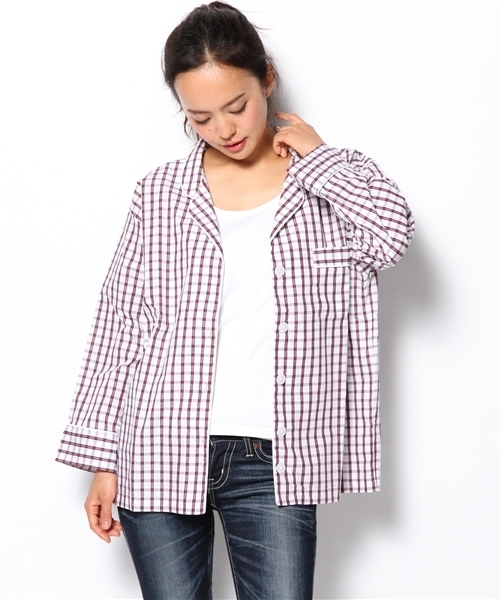 Ray BEAMS（レイビームス）の「SLEEPY JONES / パジャマ シャツ "格子柄"（シャツ/ブラウス・レディース・ホワイト・ONE SIZE）」の6枚目の写真