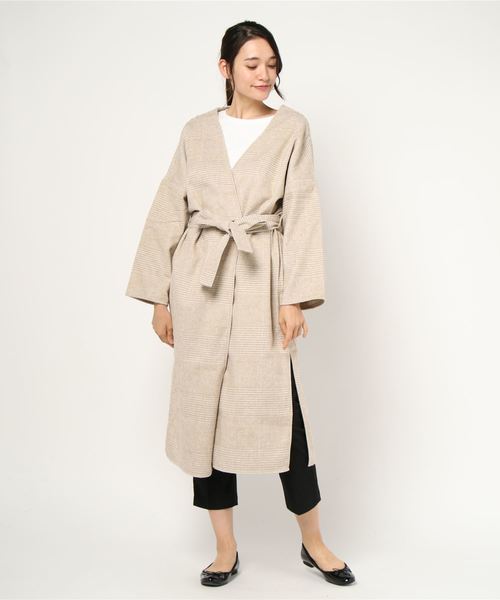 STYLEBLOCK(スタイルブロック)の「ビッググレンチェック柄ドロップショルダーガウンコート(チェスターコート・レディース・ベージュ/ブラック/グレー・M)」の8枚目の写真