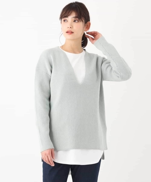 a.v.v（アーヴェヴェ）の「【洗える】深Ｖネックニットプルオーバー（ニット/セーター・レディース・ミント/アイボリー・34/36/40/38/42）」の5枚目の写真