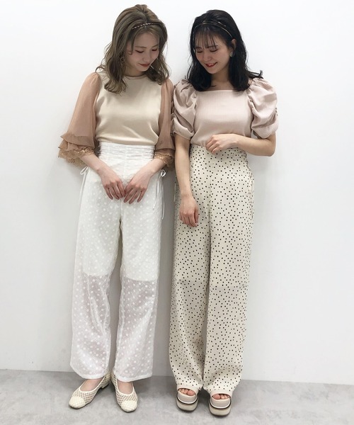 one after another NICE CLAUP（ワンアフターアナザーナイスクラップ）の「袖ギャザーバックリボントップス（Tシャツ/カットソー・レディース・ピンクベージュ/ブラック/オフホワイト/グレー・FREE）」の5枚目の写真