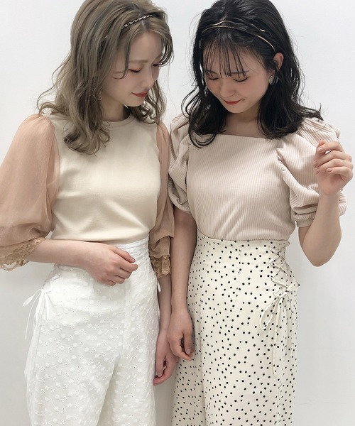 one after another NICE CLAUP（ワンアフターアナザーナイスクラップ）の「袖ギャザーバックリボントップス（Tシャツ/カットソー・レディース・ピンクベージュ/ブラック/オフホワイト/グレー・FREE）」の8枚目の写真