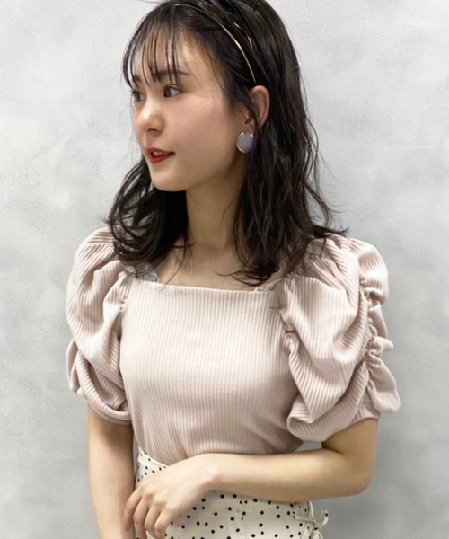 one after another NICE CLAUP（ワンアフターアナザーナイスクラップ）の「袖ギャザーバックリボントップス（Tシャツ/カットソー・レディース・ピンクベージュ/ブラック/オフホワイト/グレー・FREE）」の12枚目の写真