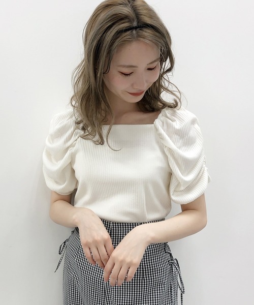 one after another NICE CLAUP（ワンアフターアナザーナイスクラップ）の「袖ギャザーバックリボントップス（Tシャツ/カットソー・レディース・ピンクベージュ/ブラック/オフホワイト/グレー・FREE）」の16枚目の写真