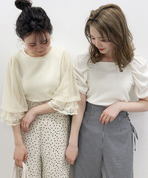 one after another NICE CLAUP（ワンアフターアナザーナイスクラップ）の「袖ギャザーバックリボントップス（Tシャツ/カットソー・レディース・ピンクベージュ/ブラック/オフホワイト/グレー・FREE）」の19枚目の写真